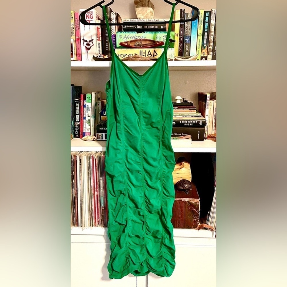BCBG Max Azria Vintage Green Ruched Slip Dress Size XS Bodycon Club Made in USA